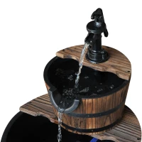 Outsunny Kaskadenbrunnen 2-stufig Gartenbrunnen Zierbrunnen Zimmerbrunnen Wasserspiel Wasserfall Wasserpumpe Tannenholz Dunkelbraun 44,5 x 44,5 x 58,5 cm(m-10)