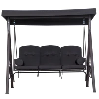 Outsunny Hollywoodschaukel für 3 Personen, neigbares Dach, Metallrahmen, braun+schwarz, 116 x 206 x 183cm(m-13)
