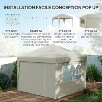 Outsunny Tonnelle de jardin pliante 3 x 3 x 2,75 m anti-UV 30 + avec fenêtres + parois latérales + sac de transport crème(m-4)