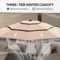 Outsunny 3-Tier Garden Parasol with Solar LED Lights, UPF 30+, Tilt Mechanism & Crank Handle, for Market Terrace, Khaki(m-4)