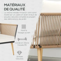 Outsunny Salon de Jardin en résine tressée 4 places avec 1 canapé 2 fauteuils et 1 table basse 7 coussins inclus crème(m-6)
