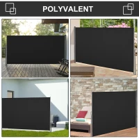 Outsunny Store latéral brise-vue paravent rétractable 3 x 1,6 m métal polyester imperméable anti-UV haute densité 180 g/m² noir(m-6)