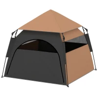 PawHut Haustierzelt, Hundezelt, klappbar, wetterbeständig, Hundehütte, für große Hunde, Dunkelbraun(m-1)