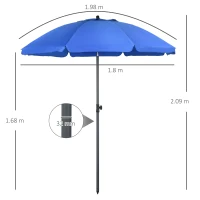 Outsunny Ombrellone da Spiaggia 1.8x2 m con Reclinazione a 45° e 8 Stecche, Poliestere e Acciaio, Blu(m-3)