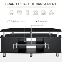 HOMCOM Meuble TV meuble télé bois banc TV pour téléviseur jusqu'à 55 pouces avec grand plateau, placards à portes et compartiment ouvert pour salon chambre à coucher, 120 x 40 x 52 cm, noir(m-5)
