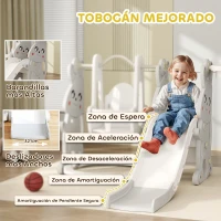 AIYAPLAY Tobogán Infantil con Columpio con Barandilla y Canasta 4 en 1 para Niños de +18 Meses 147,5x160x107 cm Gris(m-5)
