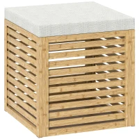 HOMCOM Banco com Armazenamento 57,7L Banco com Arrumação Estofado em Linho Sintético com Estrutura em Bambu 40x40x47 cm Cinza e Madeira(m-1)