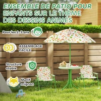 AIYAPLAY Ensemble salon de jardin extérieur enfant 4 pièces, motif éléphant et girafe, parasol réglable Ø 100 cm, chaise pliable(m-7)
