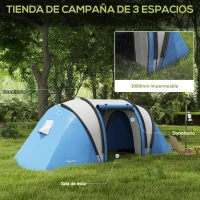Outsunny Tienda de Camping Familiar para 4-5 Personas con 2 Habitaciones Separadas Puertas y Ventanas 450x220x180 cm Azul(m-4)