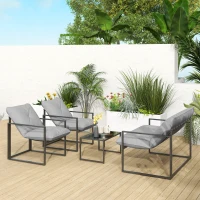 Outsunny Four-Piece Relaxed Back Garden Dining Set - Black/Light Grey(m-8)