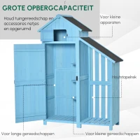 Outsunny tuinhuis gereedschapshuis gereedschapsschuur met opslagruimte voor brandhout gereedschapsschuur met 3 planken asfalt dak dennenhout hemelsblauw 130 x 54,5 x 180 cm(m-5)