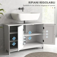 kleankin Mobile Sotto Lavabo Bagno con Armadietto a 2 Ante e 3 Ripiani Aperti in Legno, 90x30x60cm, Bianco(m-5)