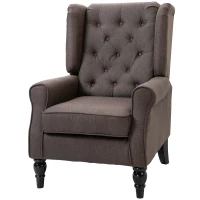 HOMCOM Retro Accent Chair, Wingback Armchair with Wood Frame Button Tufted Design for Living Room Bedroom, Brown(m-11)