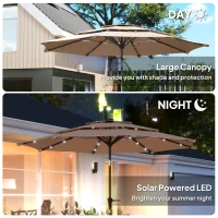 Outsunny 3-Tier Garden Parasol with Solar LED Lights, UPF 30+, Tilt Mechanism & Crank Handle, for Market Terrace, Khaki(m-5)