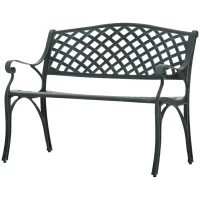 Outsunny Metal Garden Bench for Front Porch, Loveseat Like 2 Person, Armrests, Copper Color Cast Aluminum, Weaving Latticework Outdoor Furniture, Verdigris Green(m-13)