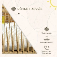 Outsunny Ensemble salon de jardin 4 pièces canapé 2 places 2 fauteuils et 1 table basse plateau verre trempé 3 coussins - crème(m-4)