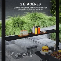 Outsunny Tonnelle de barbecue abri barbecue à double-toit rigide avec 2 étagères et crochet supérieur, 244x184x258cm, noir(m-5)