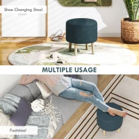 HOMCOM Round Linen-Look Storage Ottoman - Blue(m-6)