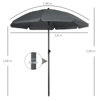 Outsunny Chapéu de Sol de Praia Grande Ø180 cm Chapéu de Sol de Exterior com Ângulo Ajustável Proteção UV50+ Mastro de Ø32 mm Cinza(m-3)