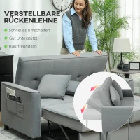 HOMCOM 4-in-1 Sofa, Verstellbare Couch, Sofabett, mit Kissen, Stoffbezug, für Wohnzimmer, Schlafzimmer, Grau(m-6)