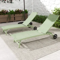 Outsunny Lot de 2 bains de soleil en aluminium et textilène avec roulettes dossier inclinable charge max. 150 Kg vert foncé(m-8)