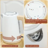 HOMCOM Ensemble bouilloire et grille-pain, 1,7L, 2200W, grille-pain 2 tranches avec 7 niveaux de brunissage, blanc(m-9)