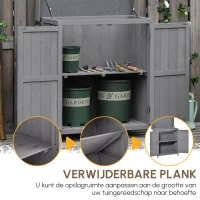 Outsunny Apparatuurkast, dubbele deur, klapdeksel, 2 planken, weerbestendig, natuurlijk hout, grijs, 74 x 43 x 88 cm(m-6)