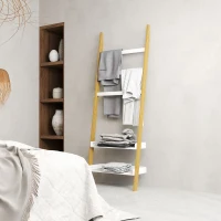 HOMCOM Étagère de rangement étagère échelle avec 2 étagères et 3 porte-serviettes pour chambre à coucher et salon, blanc(m-8)