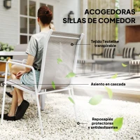 Outsunny Juego de Comedor de Jardín de 7 Piezas con 1 Mesa 6 Sillas Apilables para Terraza Patio Blanco y Gris(m-6)