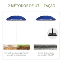 Outsunny Chapéu de Sol de Praia Grande Ø160 cm Chapéu de Sol de Exterior com Ângulo Ajustável Proteção UV Impermeavel e Bolsa de Transporte Azul(m-8)
