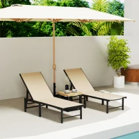 Outsunny Set of Two Reclining Sun Loungers - Khaki(m-8)