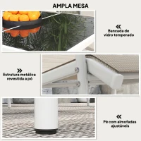 Outsunny Conjunto de Refeição 7 Peças com Mesa de Vidro Temperado e 6 Cadeiras Empilháveis com Apoio para os Braços Cinza(m-4)