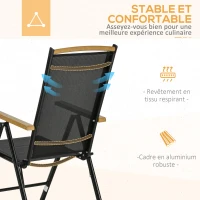 Outsunny Salon de jardin extérieur 6 personnes, cadre en aluminium, table 190 cm, 6 chaises pliables et inclinables, noir(m-6)