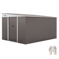 Outsunny Abrigo de Jardim 8,9 m² 280x345x201 cm Abrigo de Exterior de Aço para Armazenamento com Portas e 2 Janelas Cinza