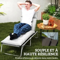 Outsunny Coussin bain de soleil épais coussin chaise longue 190 x 56 x 10 cm, UPF20+, matelas transat six attaches, gris clair(m-5)