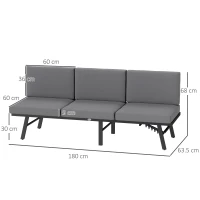 Outsunny Divano da Giardino 3 in 1 Reclinabile su 5 Posizioni con Cuscini, 180x63.5x68 cm, Grigio(m-3)