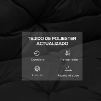 Outsunny Cojín para Banco con Respaldo 100x98x8 cm de 2 Plazas con Cordones de Fijación para Jardín Terraza Balcón Exterior Negro(m-4)