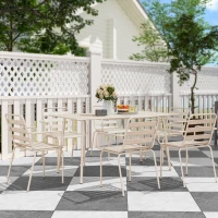 Outsunny Salon de jardin ensemble salle à manger de jardin 7 pièces avec 1 table et 6 chaises empilables en acier beige(m-7)