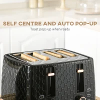 HOMCOM 1.7L 3000W Fast Boil Kettle & 4 Slice Toaster Set, Kettle and Toaster Set with 7 Browning Controls, Crumb Tray, Black(m-6)