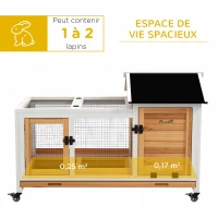 PawHut Clapier cage à lapins rongeurs sur roulettes 2 portes verrouillables - 108 x 58 x 73,5 cm bois massif jaune(m-4)