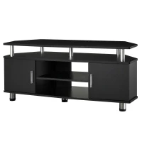 HOMCOM Meuble TV meuble télé bois banc TV pour téléviseur jusqu'à 55 pouces avec grand plateau, placards à portes et compartiment ouvert pour salon chambre à coucher, 120 x 40 x 52 cm, noir(m-10)