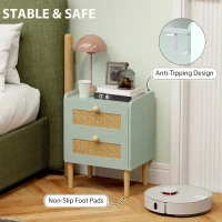 HOMCOM Bedroom Chest of Drawers, Boho Rattan Dresser with 2 Drawers, Storage Cabinet for Living Room, Hallway, Entryway, Olive Green(m-6)