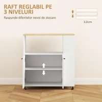 HOMCOM Cărucior de Bucătărie cu Raft Deschis, Dulăpior cu 2 Uși și Raft Lateral pe 2 Niveluri, 75x40x80,5 cm, Alb(m-6)
