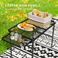 Outsunny Folding Grill Table, 4.5ft Portable Camping Table with 2 Wing Panels, Height Adjustable Metal Picnic Table for Camping, Picnic and BBQ, Black(m-4)