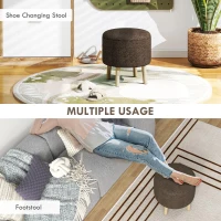 HOMCOM Round Ottoman Stool with Storage, Linen Fabric Upholstered Foot Stool with Padded Seat, Hidden Space and Wood Legs(m-6)