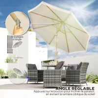 Outsunny Parasol de jardin inclinable parasol avec manivelle à franges style bohème 8 baleines Ø 265 x 244 cm blanc(m-4)
