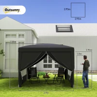 Outsunny 3 x 3(m) Pop Up Gazebo, Water and UV Resistant Party Tent Camping Canopy Marquee with  Carry Bag, Black(m-3)