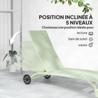 Outsunny Lot de 2 bains de soleil en aluminium et textilène avec roulettes dossier inclinable charge max. 150 Kg vert foncé(m-5)