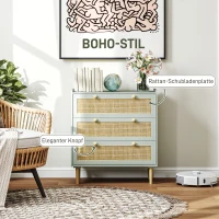 HOMCOM Schlafzimmer-Kommode mit 3 Schubladen, Rattan-Fronten, Kleiderkommode für Flur, Eingangsbereich, MDF, Grün(m-5)