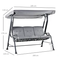 Outsunny Outdoor 3-person Metal Porch Swing Chair Bench, Grey(m-3)